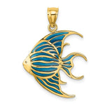 Load image into Gallery viewer, 14K Yellow Gold With Blue Stainded Glass Accent Angelfish Charm Pendant
