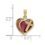 Load image into Gallery viewer, 14K Yellow Gold With Purple Stained Glass Cross Heart Charm Pendant
