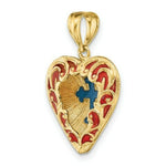 Load image into Gallery viewer, 14K Yellow Gold 3-D &amp; With Red &amp; Blue Stained Glass Cross In Heart Charm Pendant
