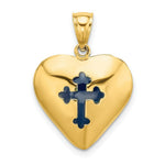 Load image into Gallery viewer, 14K Yellow Gold 3-D &amp; With Red &amp; Blue Stained Glass Cross In Heart Charm Pendant
