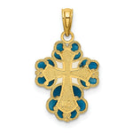 Load image into Gallery viewer, 14K Yellow Gold Blue, White &amp; Red Stained Glass With Lace Trim Cross Charm Pendant

