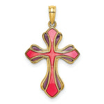 Load image into Gallery viewer, 14K Yellow Gold Pink &amp; Purple Stained Glass Cross Charm Pendant
