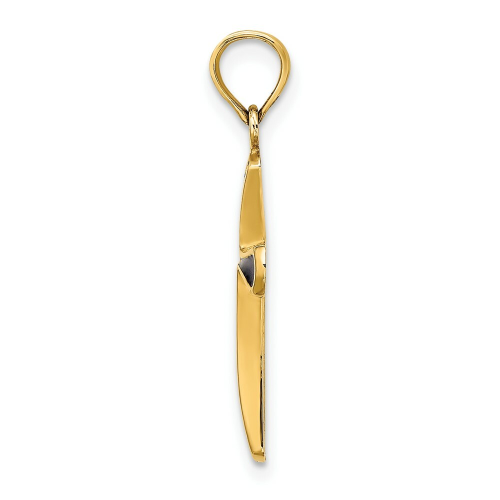 14K Yellow Gold Blue Stained Glass Tapered Cross Charm Pendant