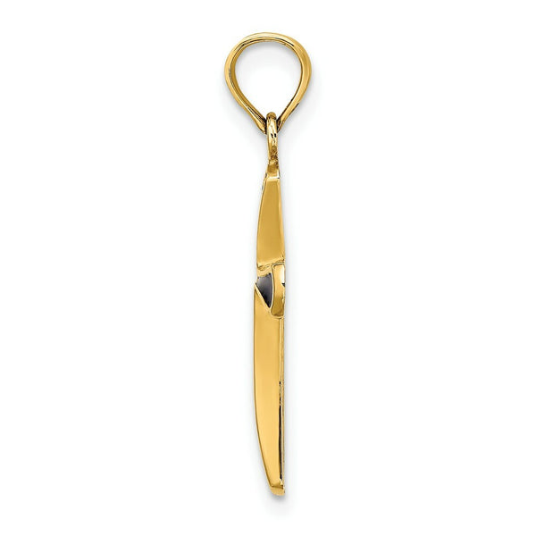 14K Yellow Gold Blue Stained Glass Tapered Cross Charm Pendant