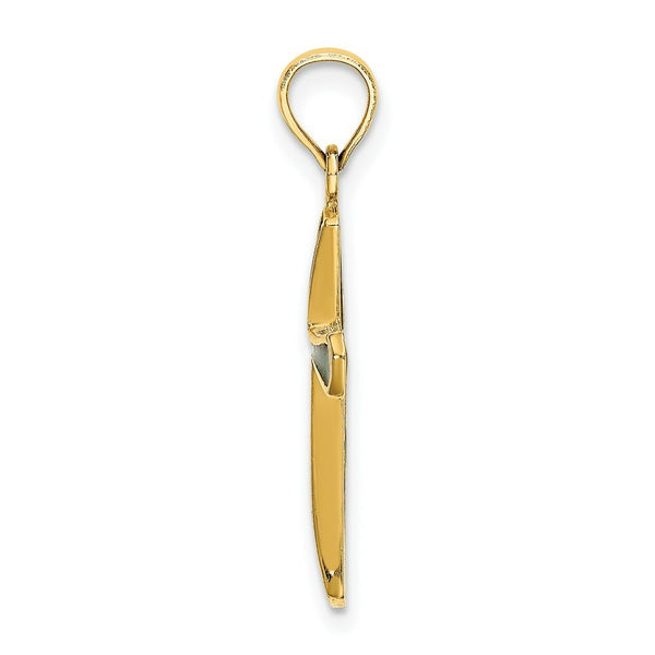 14K Yellow Gold Green Stained Glass Tapered Cross Charm Pendant