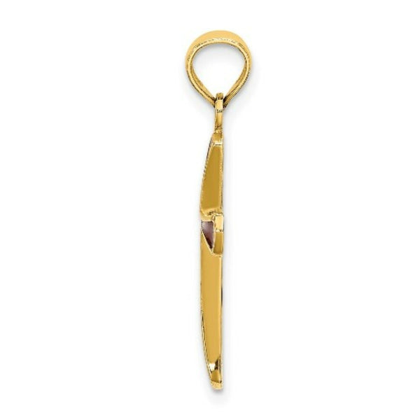 14K Yellow Gold Pink Stained Glass Tapered Cross Charm Pendant