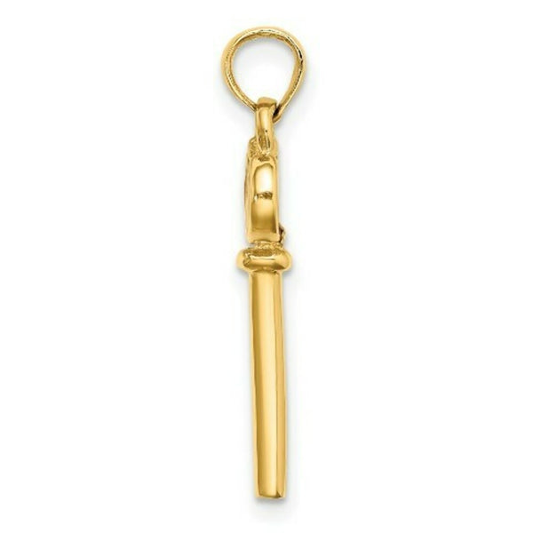 14K Yellow Gold Polished Enameled Heart Key Charm Pendant