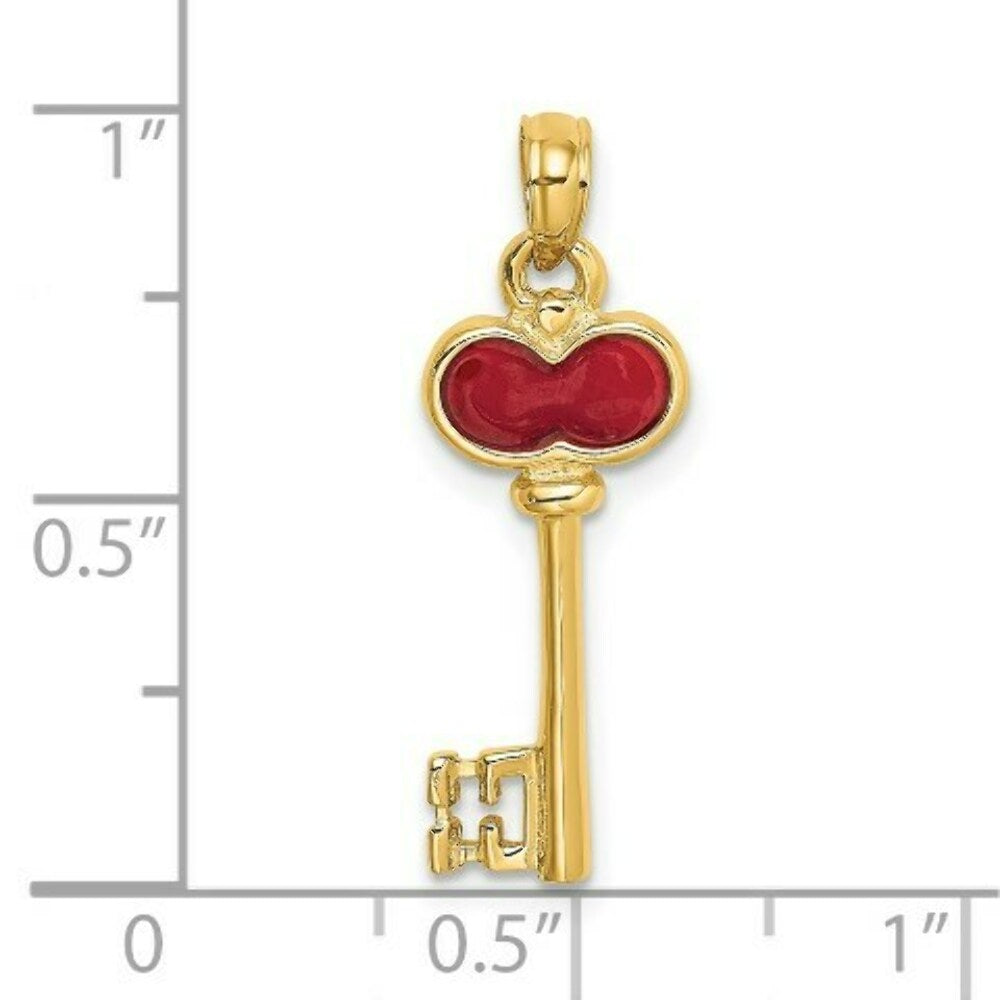 14K Yellow Gold Polished Enameled Heart Key Charm Pendant