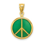 Load image into Gallery viewer, 14K Yellow Gold 3-D Green Stained Glass Peace Symbol Charm Pendant
