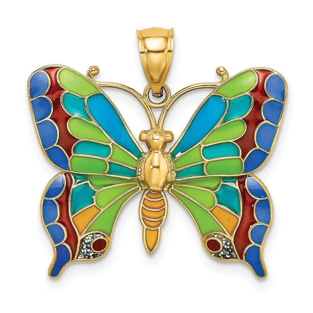 14K Yellow Gold Enameled Butterfly Pendant