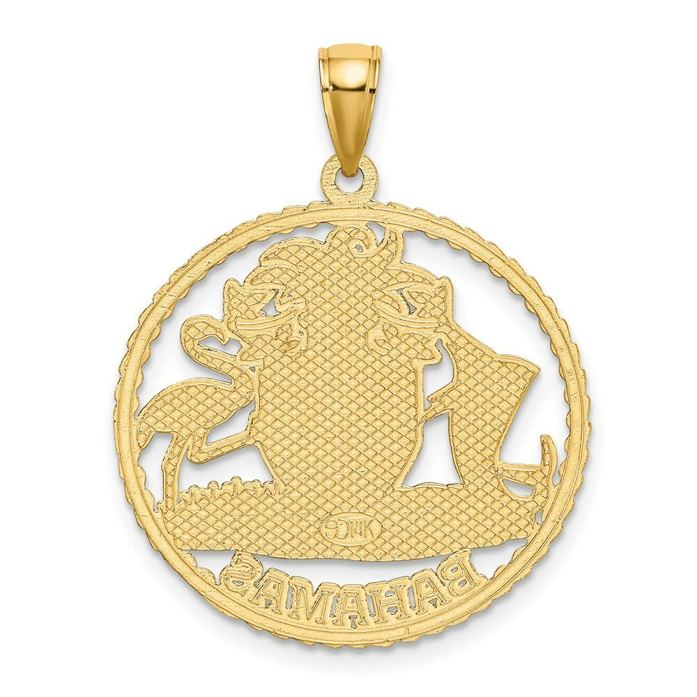 14K Yellow Gold Bahamas Crest In Textured Frame Charm Pendant