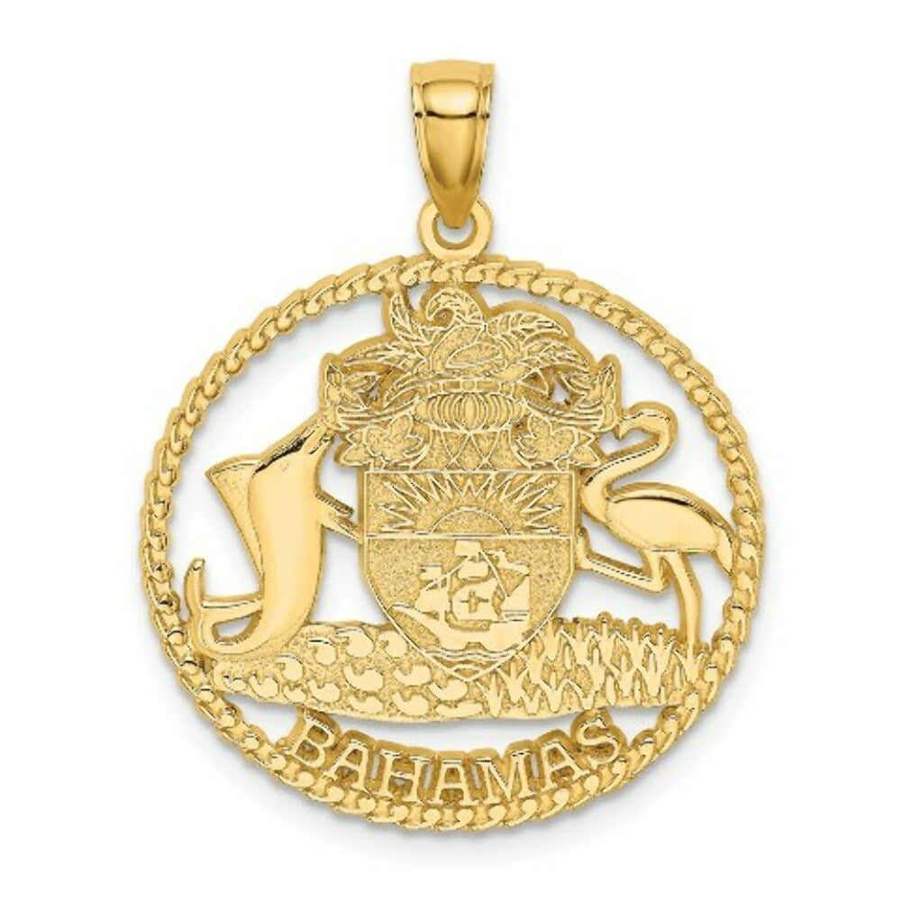 14K Yellow Gold Bahamas Crest In Textured Frame Charm Pendant