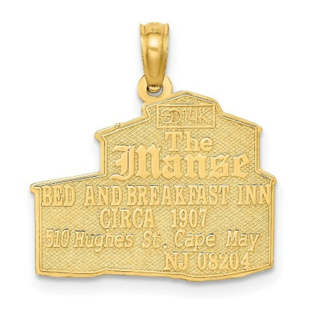14K Yellow Gold The Manse Bed & Breakfast Inn With Engraved Cape May Charm Pendant