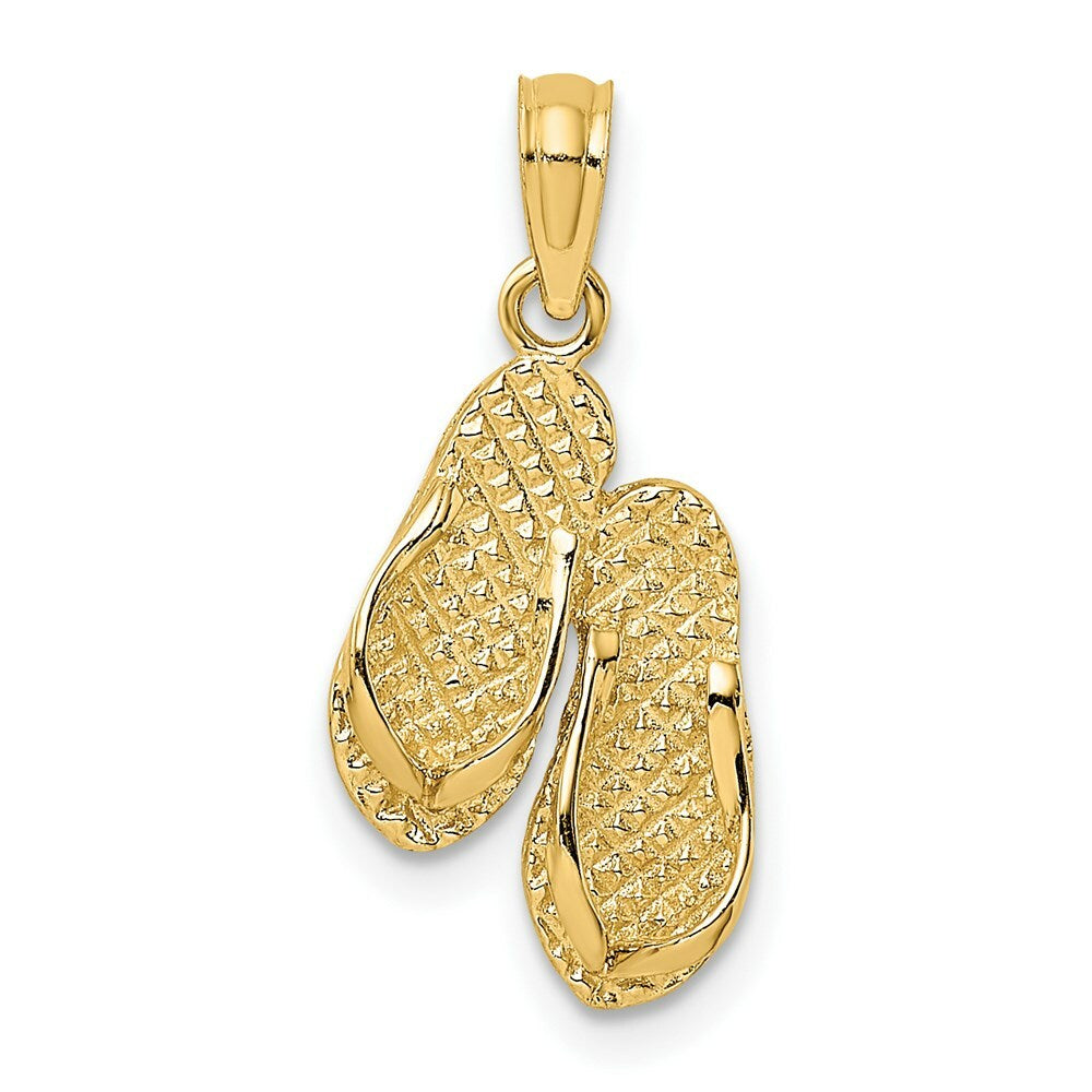 14K Yellow Gold Textured FLIP-FLOP Charm Pendant
