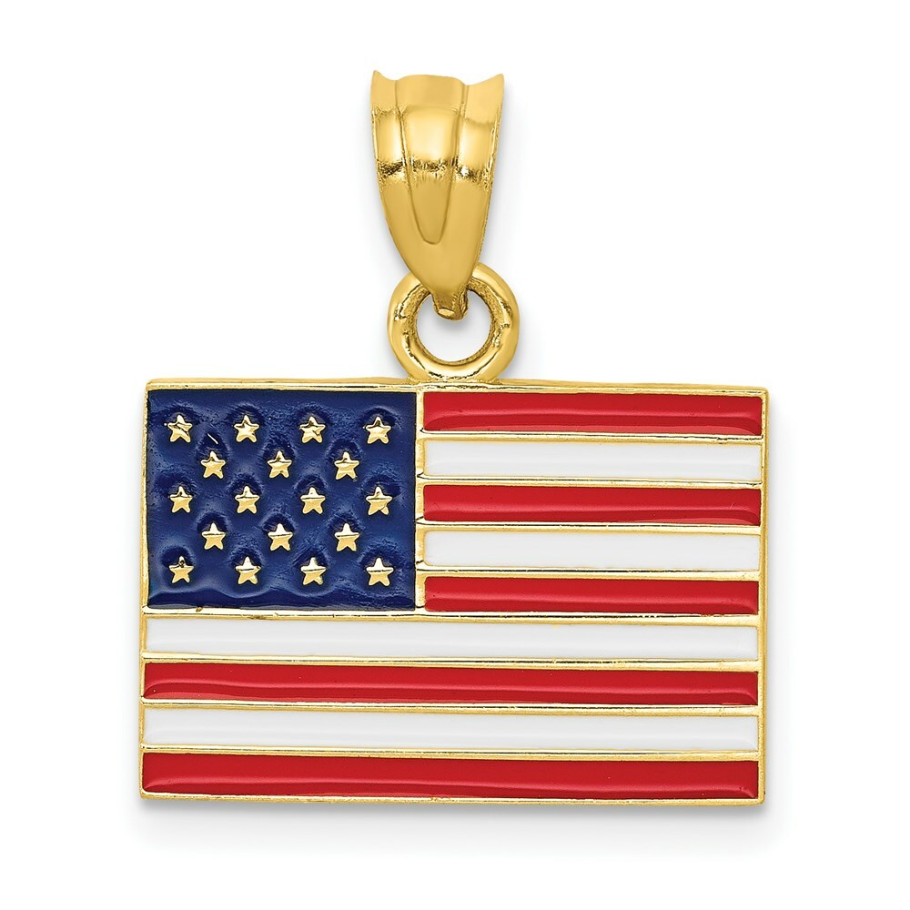 14K Yellow Gold Enameled United States Flag Pendant