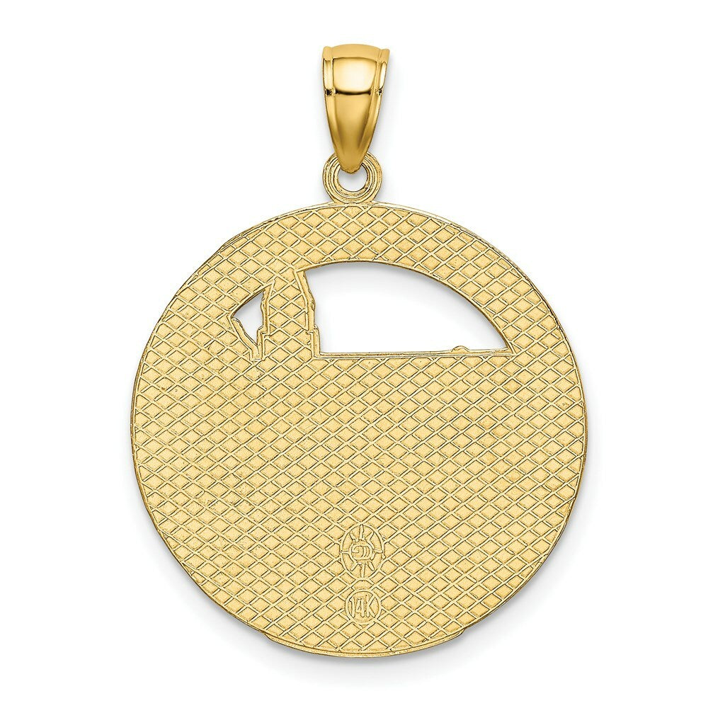14K Yellow Gold BOSTON TOWN Scene In Round Disc Charm Pendant