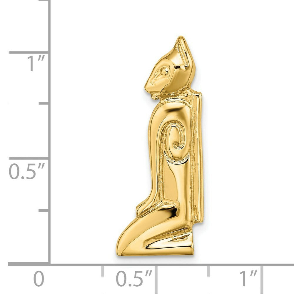 14K Yellow Gold 2-D Marco Island Cat With Hidden Bail Charm Pendant