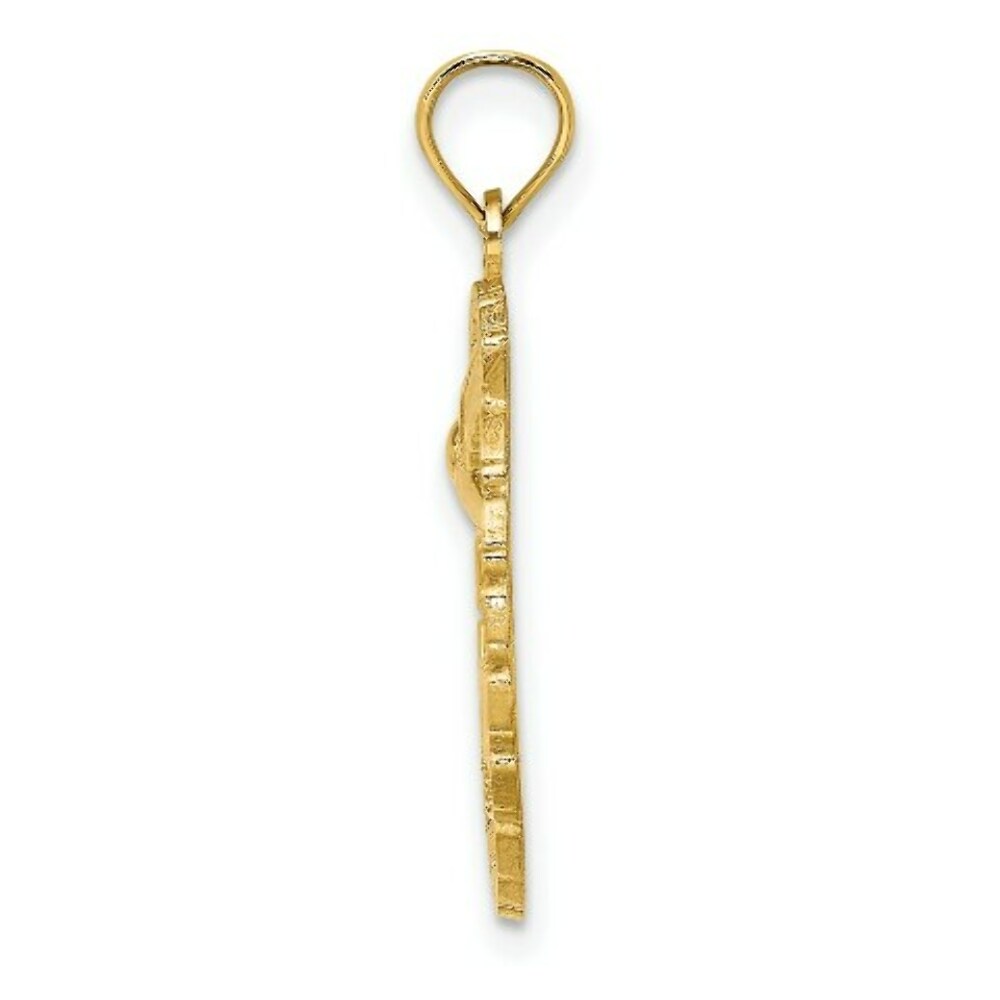 14K Yellow Gold JAMAICA With Bird in Round Frame Charm Pendant