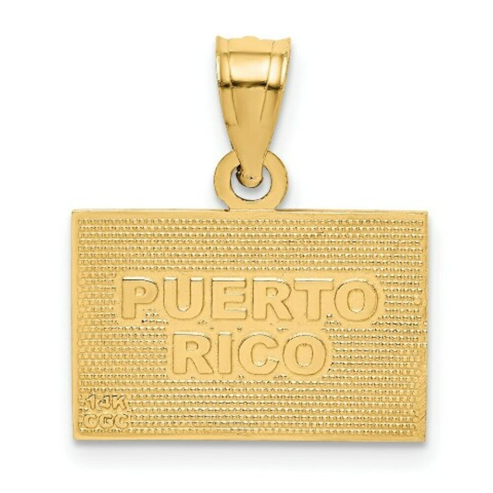 14K Yellow Gold Solid Enameled Puerto Rico Flag Pendant