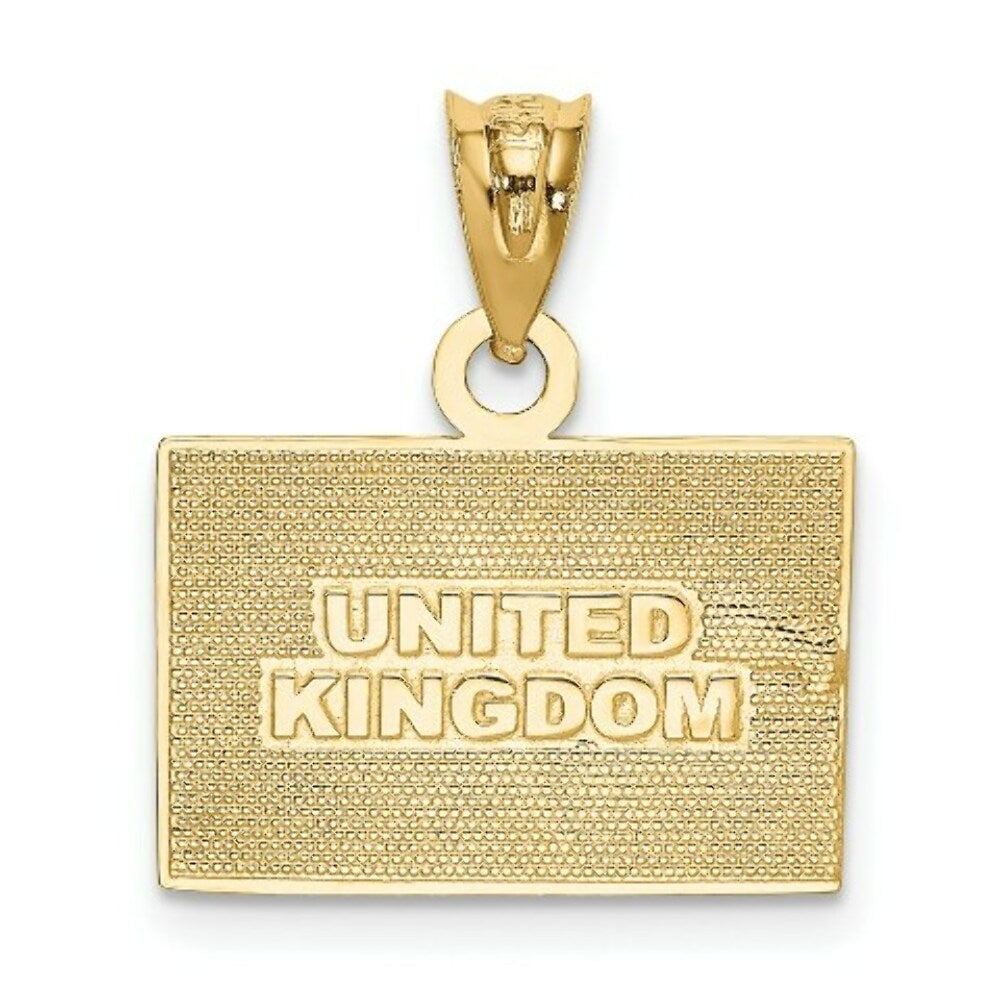 14K Yellow Gold & Rhodium Solid Enameled United Kingdom Flag Pendant