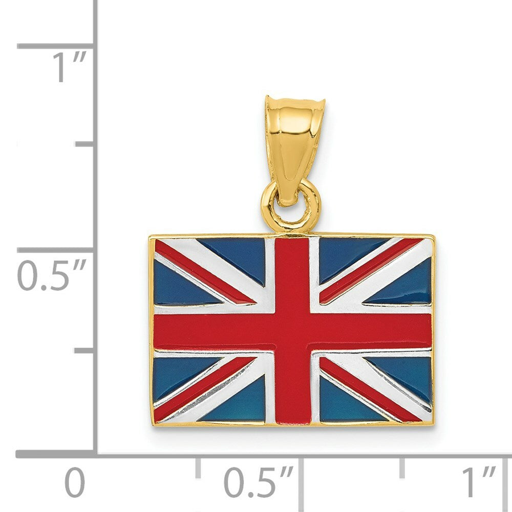 14K Yellow Gold & Rhodium Solid Enameled United Kingdom Flag Pendant