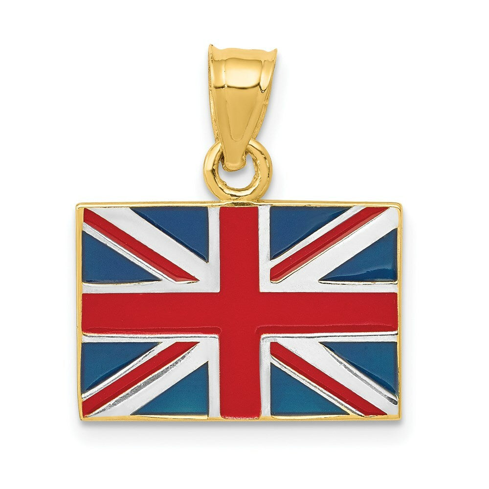 14K Yellow Gold & Rhodium Solid Enameled United Kingdom Flag Pendant