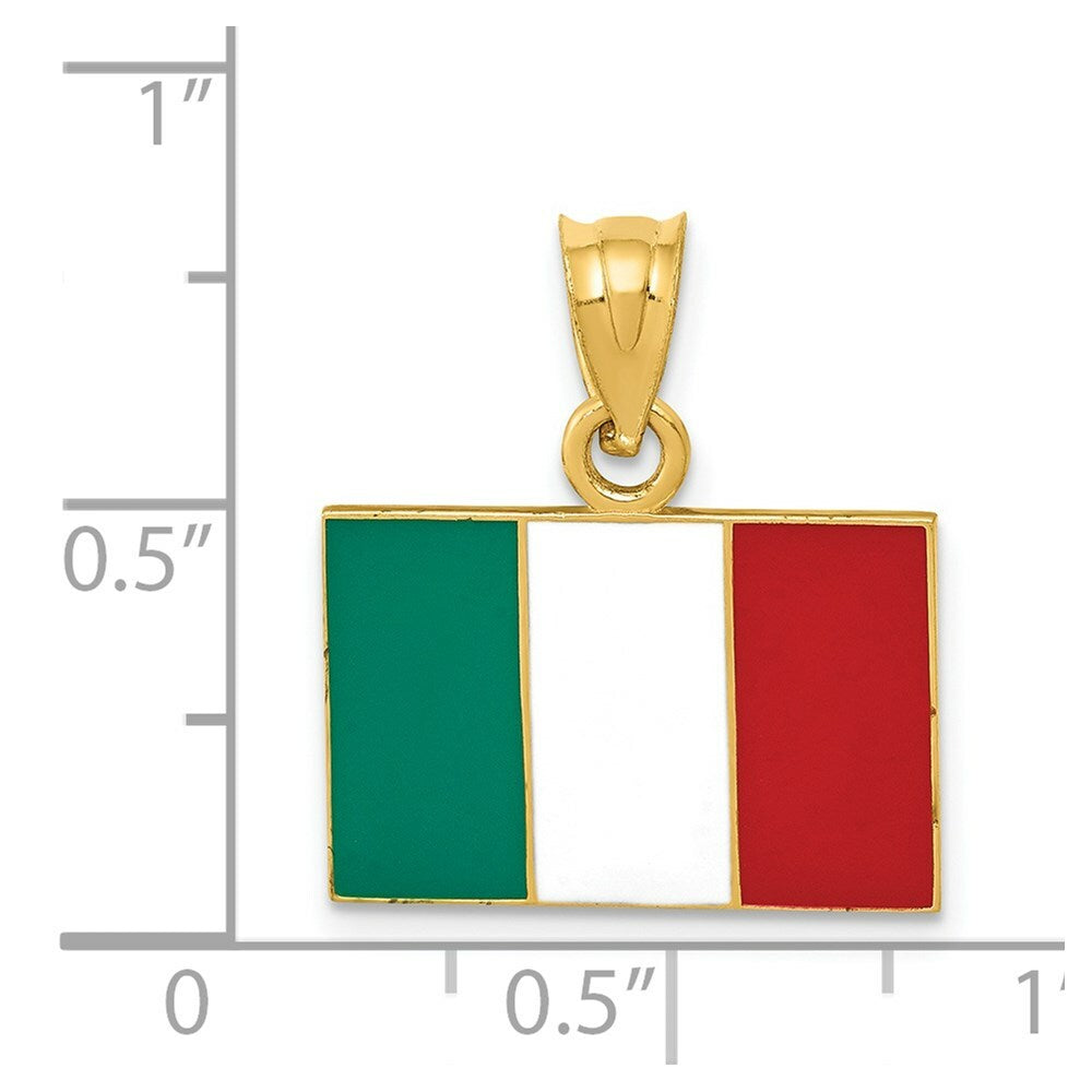 14K Yellow Gold Solid Enameled Italy Flag Pendant