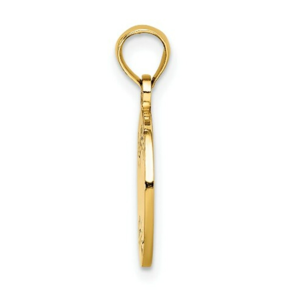 14K Yellow Gold Polished and Textured FLAT BASEBALL Charm Pendant