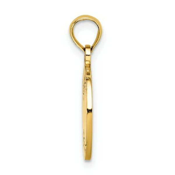 14K Yellow Gold Polished and Textured FLAT BASEBALL Charm Pendant