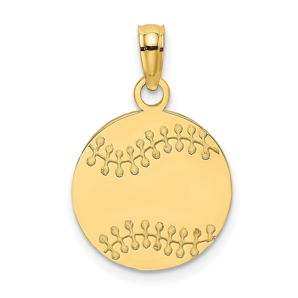 14K Yellow Gold Polished and Textured FLAT BASEBALL Charm Pendant