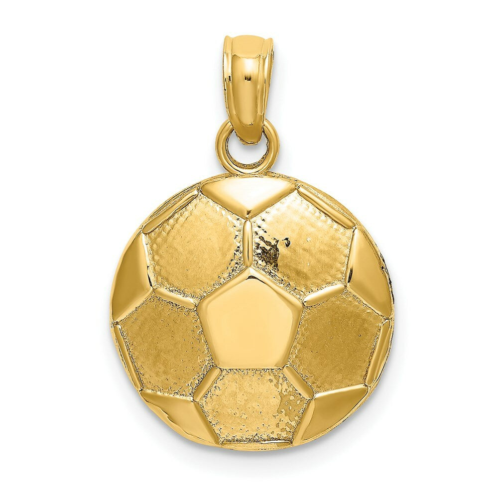 14K Yellow Gold 2-D Engraveable Soccer Ball Charm Pendant