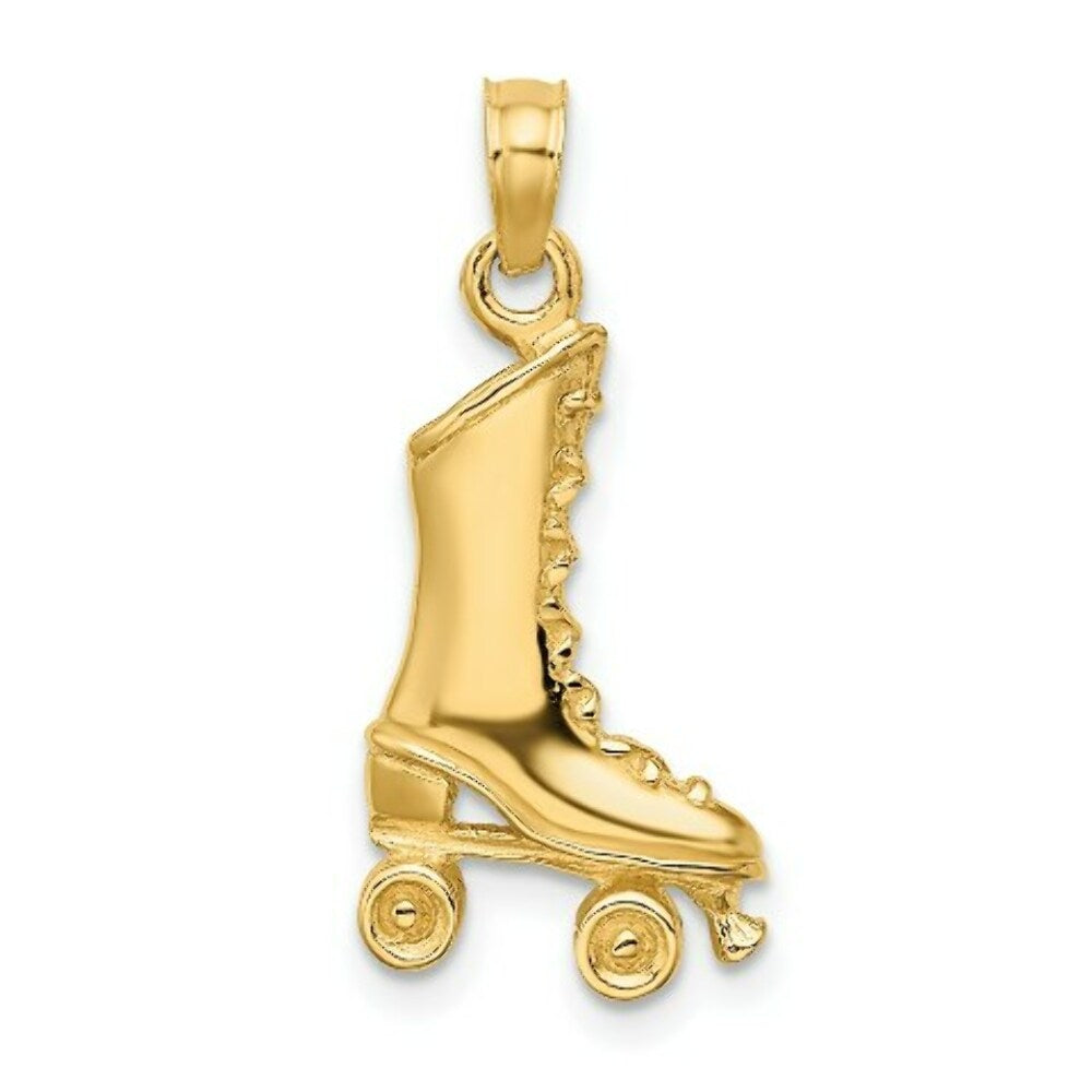 14K Yellow Gold 3-D Roller Skate Charm Pendant