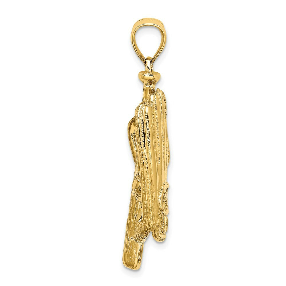 14K Yellow Gold 3-D BASEBALL GLove ,Bat & Ball Charm Pendant