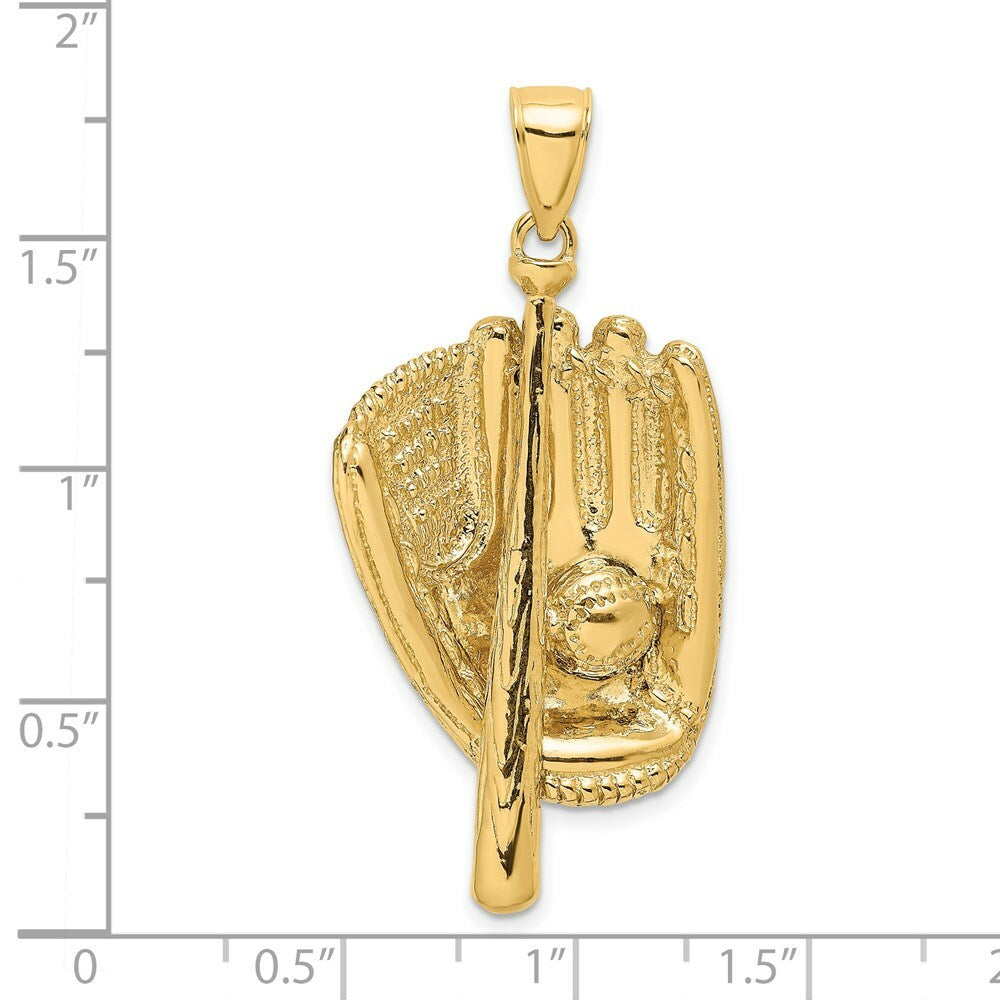 14K Yellow Gold 3-D BASEBALL GLove ,Bat & Ball Charm Pendant