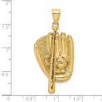 Load image into Gallery viewer, 14K Yellow Gold 3-D BASEBALL GLove ,Bat &amp; Ball Charm Pendant
