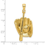 Load image into Gallery viewer, 14K Yellow Gold 3-D BASEBALL GLove, Bat, Ball Charm Pendant

