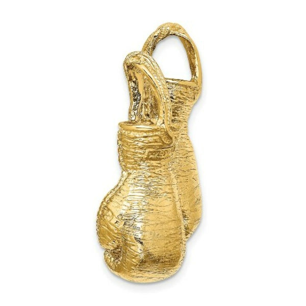 14K Yellow Gold 3-D & Textured Double Boxing GLoves Charm Pendant