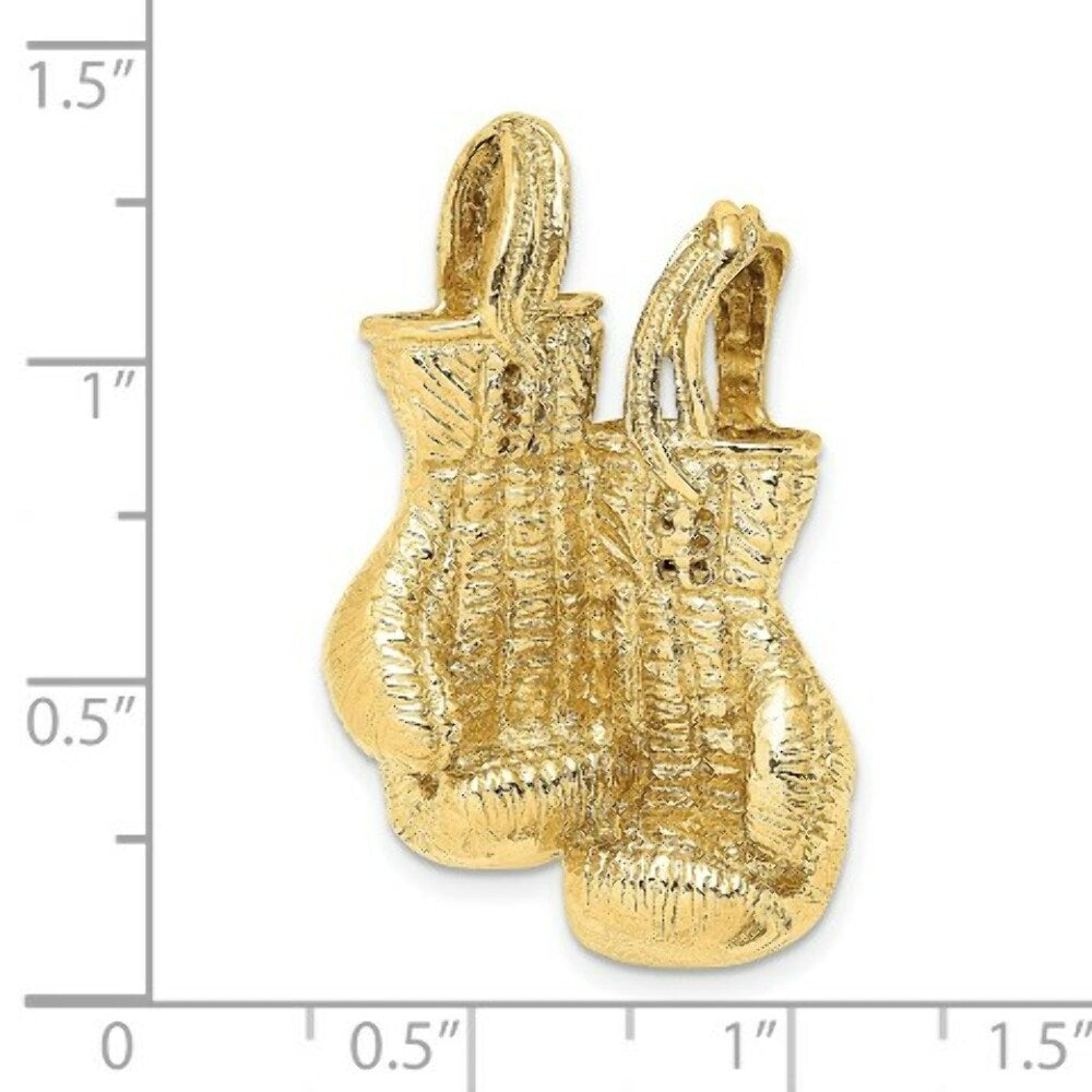 14K Yellow Gold 3-D & Textured Double Boxing GLoves Charm Pendant