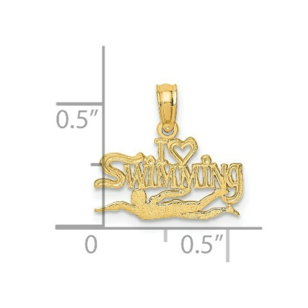14K Yellow Gold Polished and Engraved I HEART SWIMMING Charm Pendant