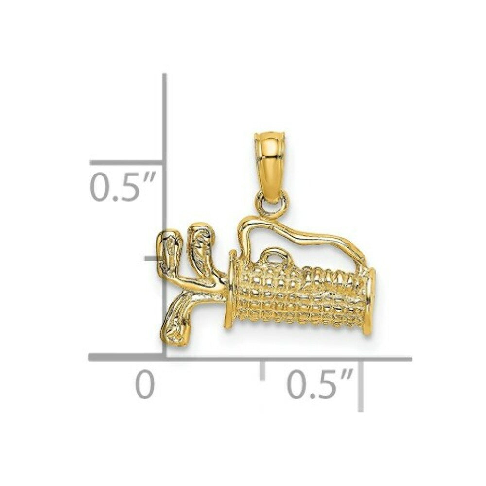 14K Yellow Gold 2-D Textured & Engraved Gold Bag Charm Pendant