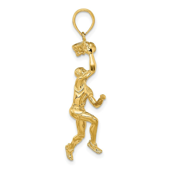 14K Yellow Gold 3-D Basketball PLAYER With Raised Ball & Partial Hoop Charm Pendant