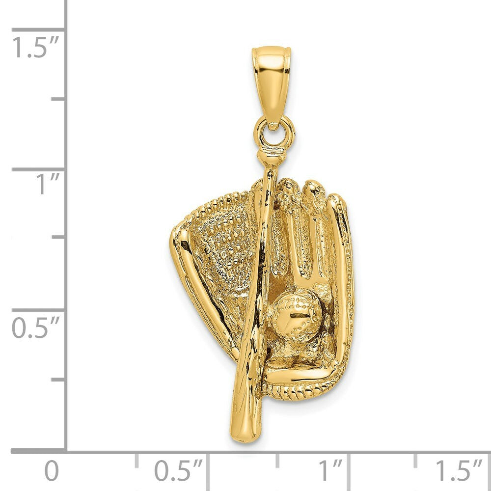 14K Yellow Gold 3-D BASEBALL GLove, BAT & Ball Charm Pendant