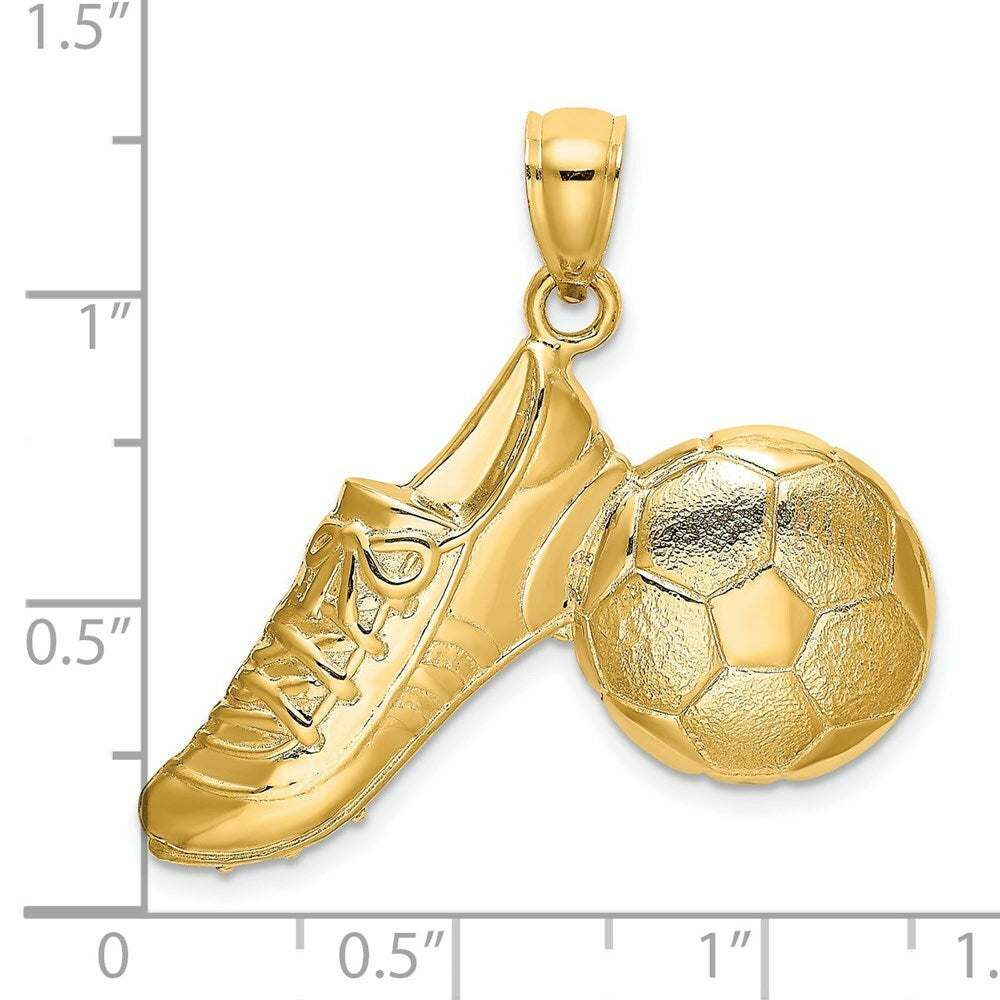 14K Yellow Gold 2-D Polished Soccer Ball & SHOE Charm Pendant