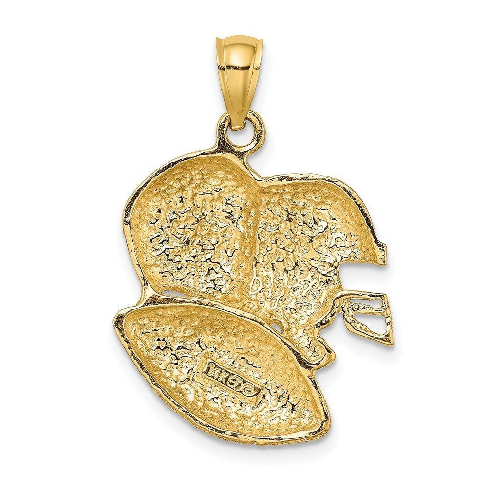 14K Yellow Gold 2-D DOUBLE Football HELMETS & Ball Charm Pendant