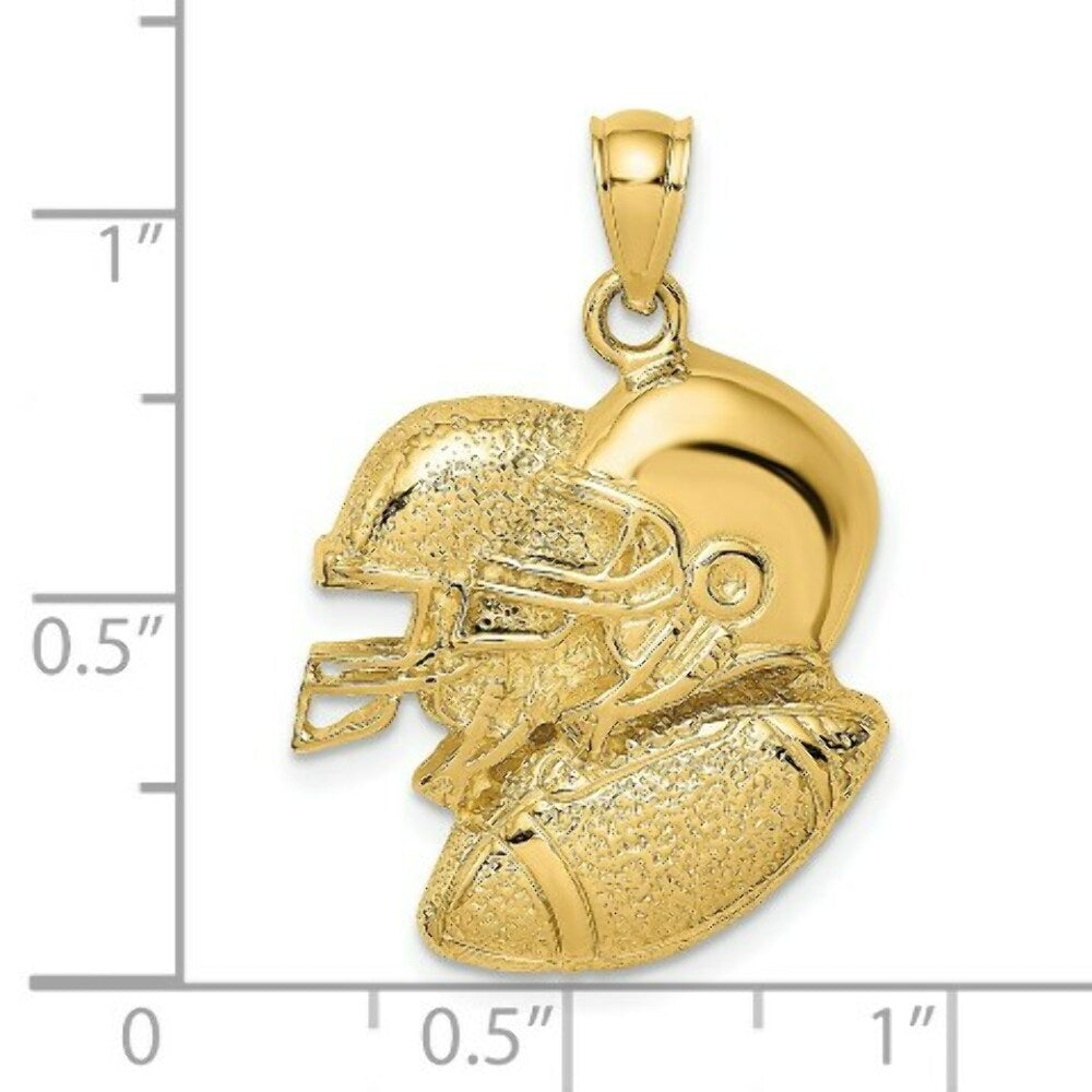 14K Yellow Gold 2-D DOUBLE Football HELMETS & Ball Charm Pendant