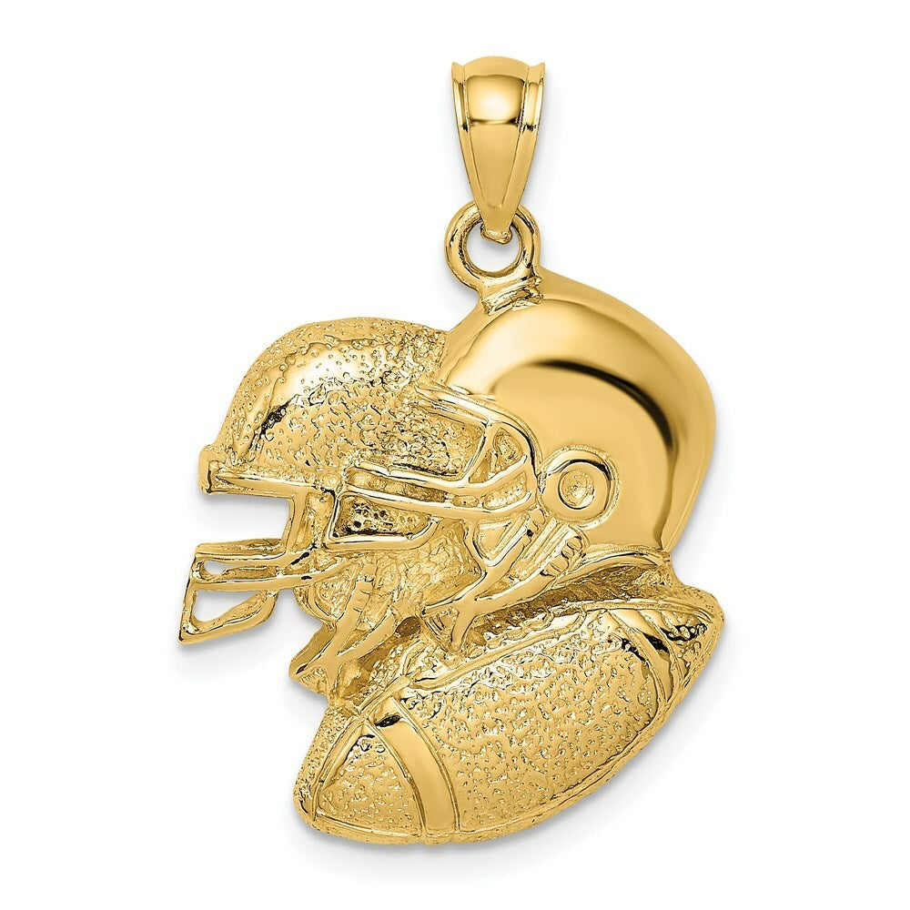 14K Yellow Gold 2-D DOUBLE Football HELMETS & Ball Charm Pendant