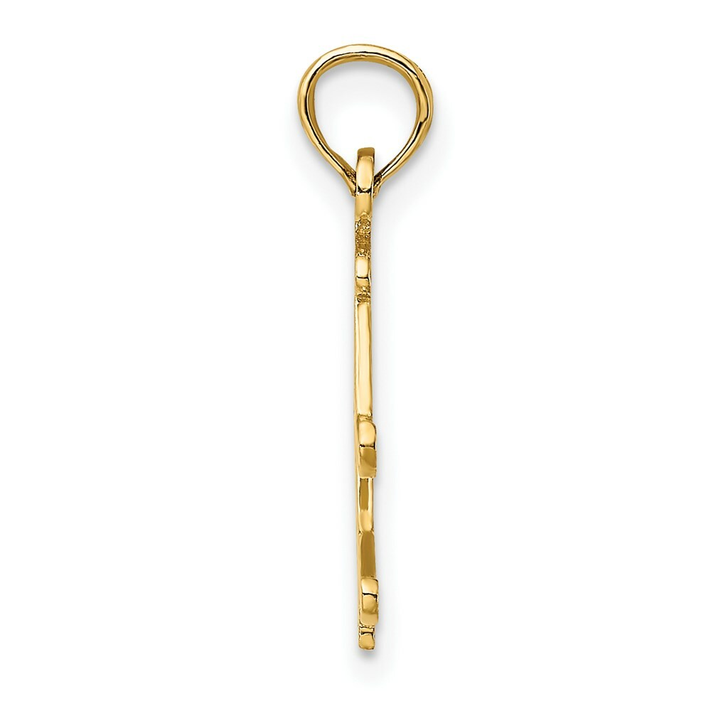 14K Yellow Gold Polished and Engraved Snow Skies, Boot & Pole Charm Pendant