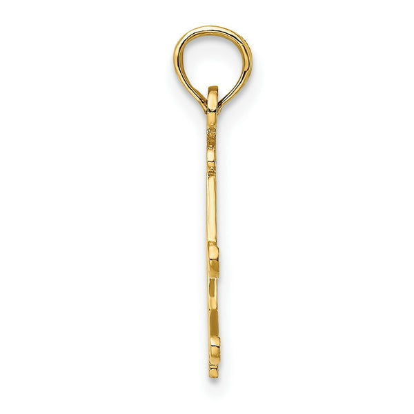 14K Yellow Gold Polished and Engraved Snow Skies, Boot & Pole Charm Pendant