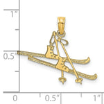 Load image into Gallery viewer, 14K Yellow Gold Polished and Engraved Snow Skies, Boot &amp; Pole Charm Pendant
