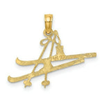 Load image into Gallery viewer, 14K Yellow Gold Polished and Engraved Snow Skies, Boot &amp; Pole Charm Pendant
